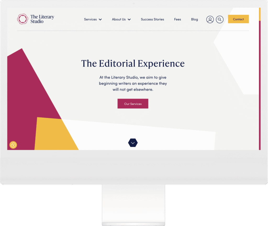 The Literary Studio homepage mocked up on a desktop screen.